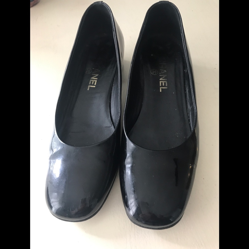 Chanel Black Patent Leather Classic block heel
